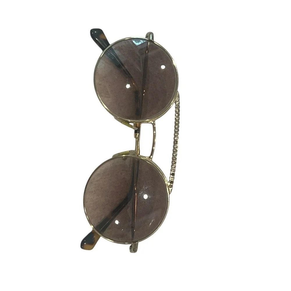 Miu Miu by Prada Round Crystal Brow Tinted Gold Brown Sunglasses SMU 52V ZVN-QZ9